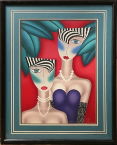 Twins, Art Deco Lithograph by Robin Morris