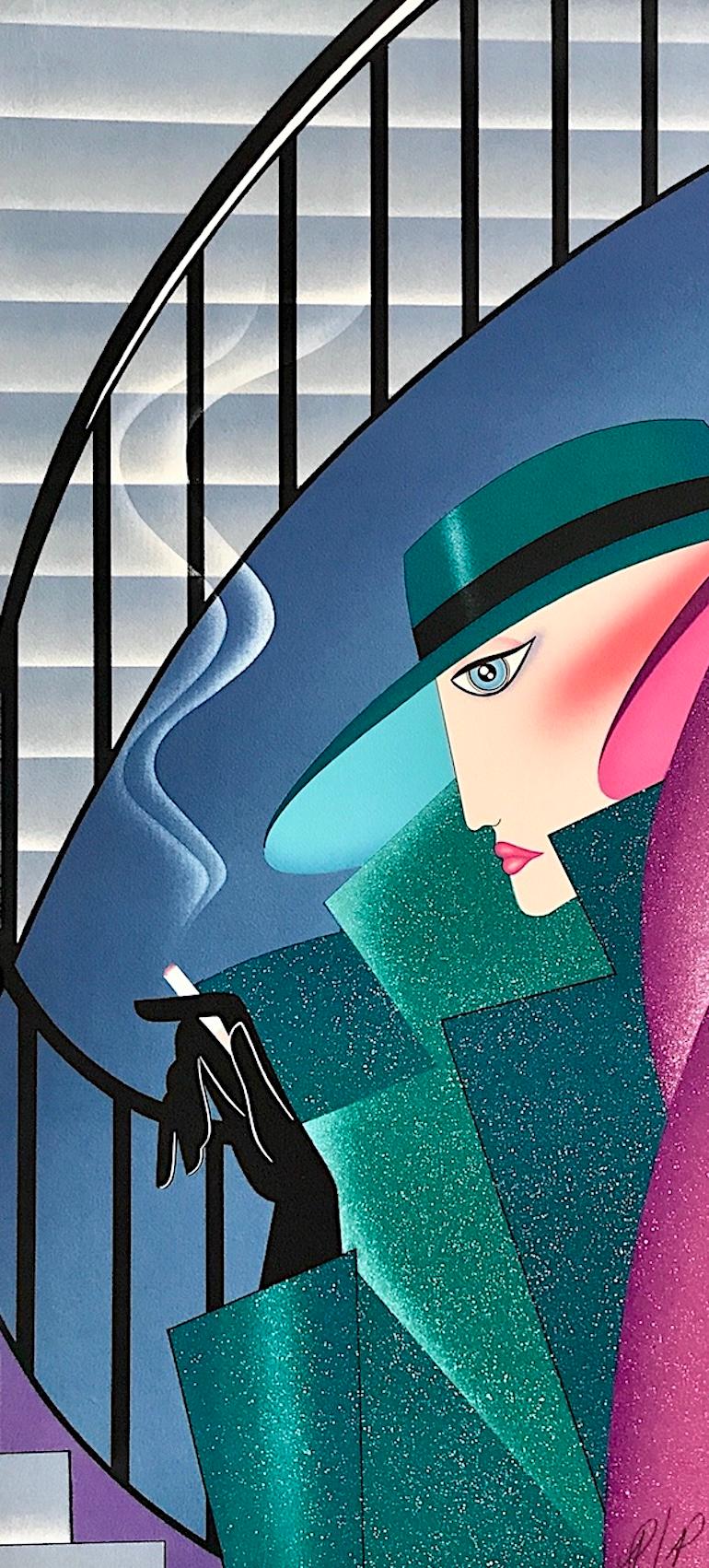 WAITING FOR THE BOYS by the woman artist Robin Morris, is an original limited edition lithograph printed using hand lithography techniques on archival Arches paper, 100% acid free. RIVALS is an interior portrait scene of two fashionable women