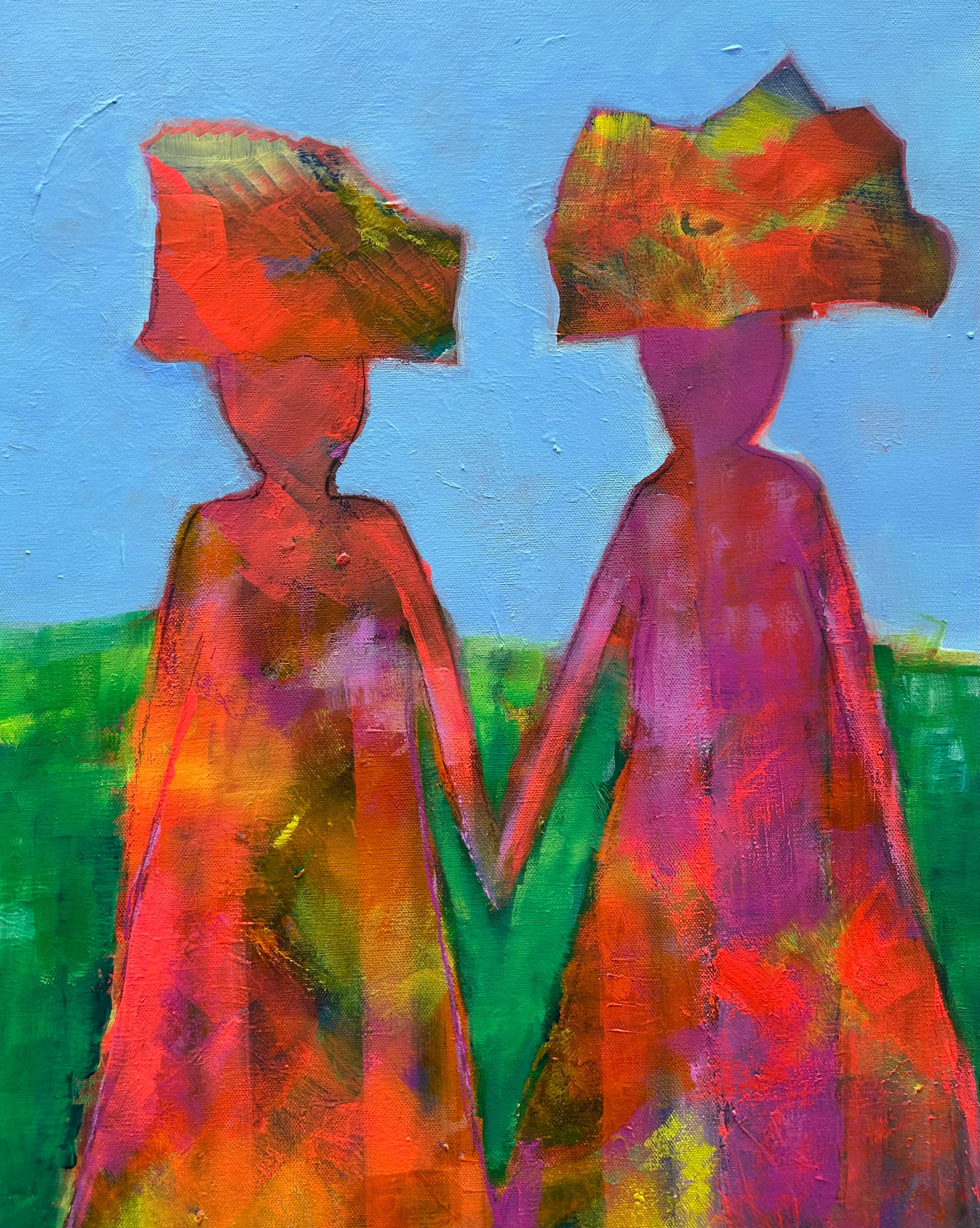 Blooming Together, Pittura astratta - Abstract Painting Grigio di Robin Okun