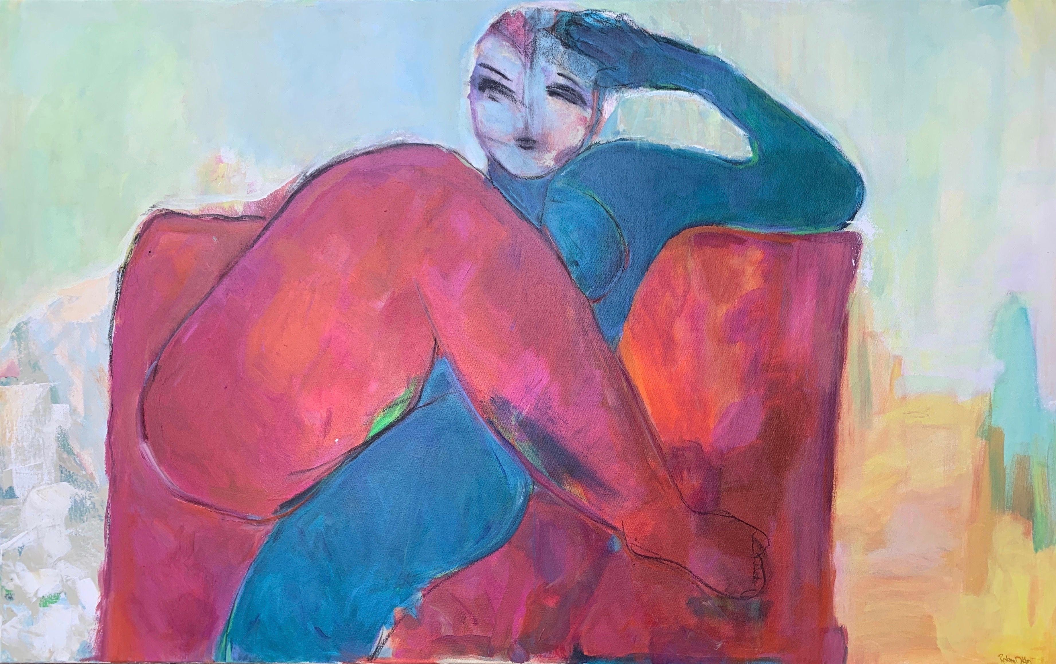 Expressionist portrait using vibrant color and form to draw us into a playful and engaging scene.  "The complexities and paradox of life are an ongoing source of contemplation and inspiration for my art." ~Robin Okun     :: Painting :: Contemporary