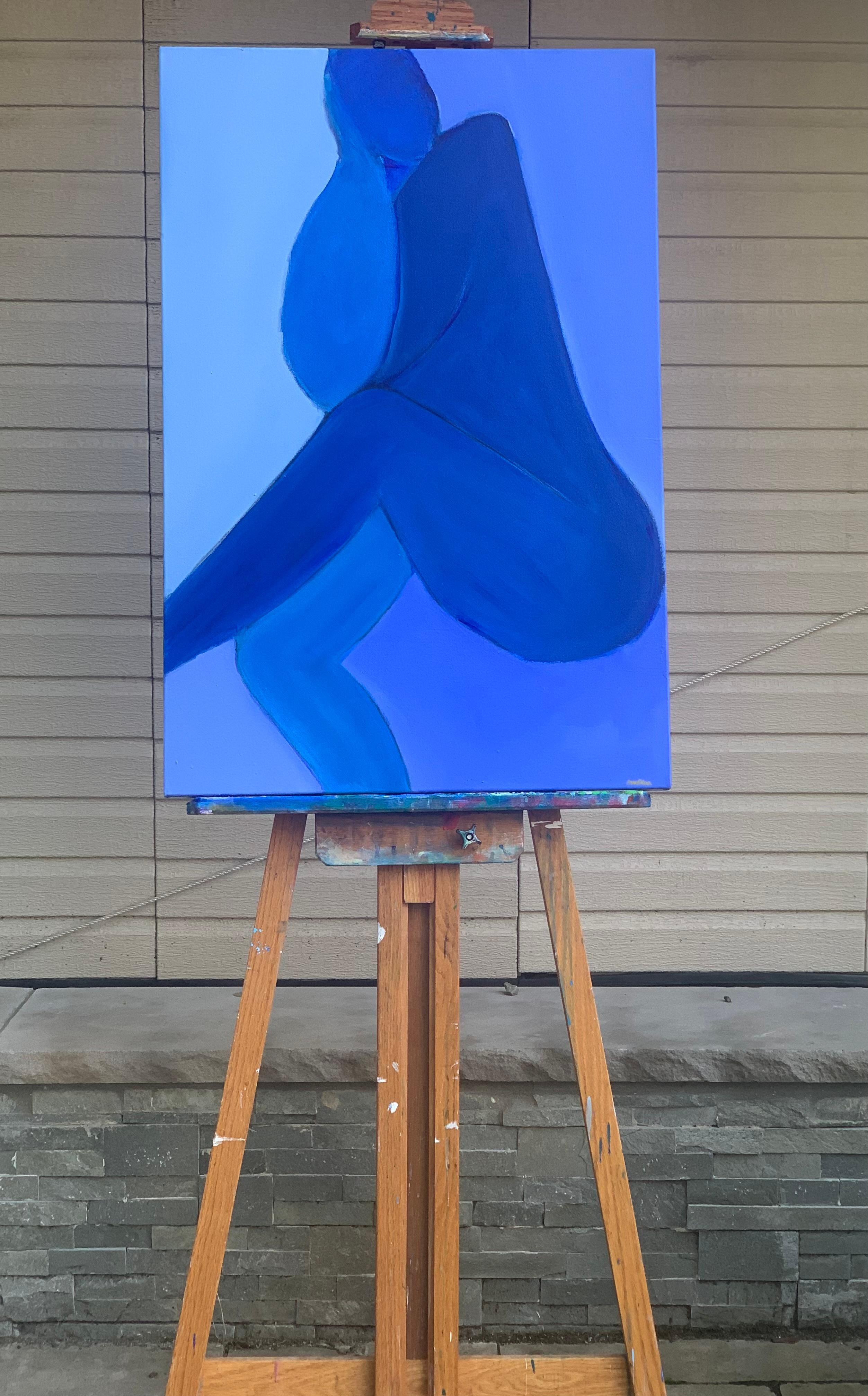 Minding My Mind, Original Painting - Blue Nude Painting by Robin Okun