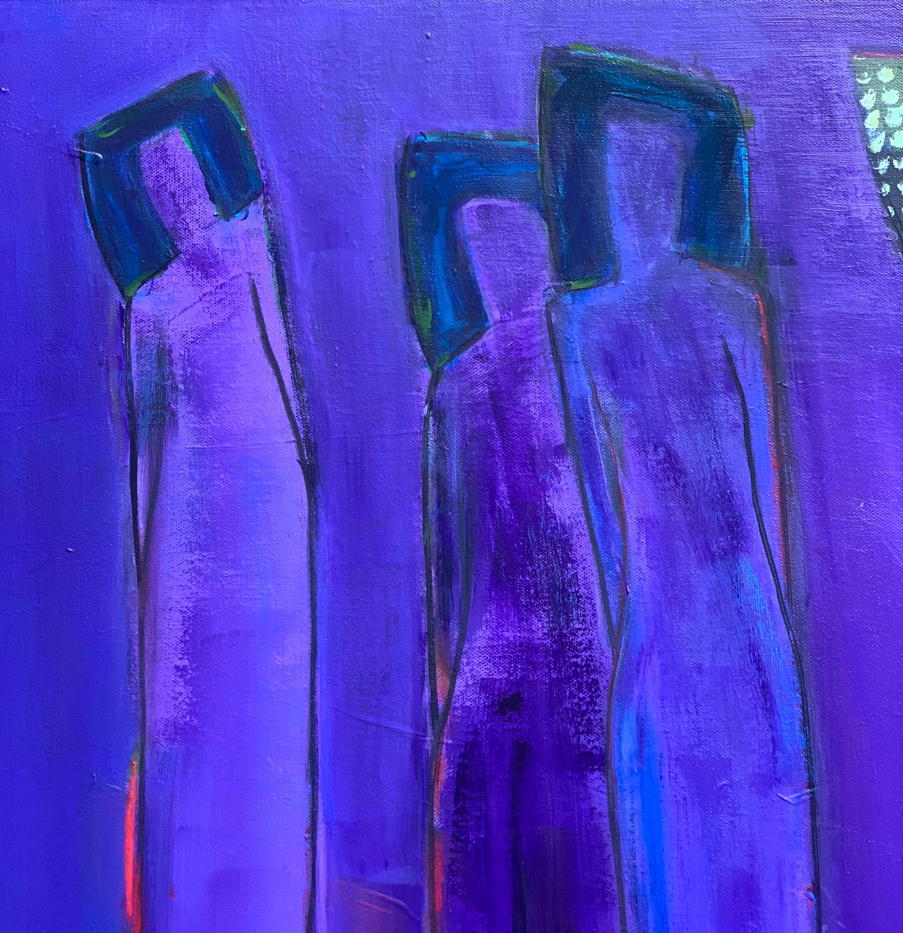The Spaces in Between (Les espaces entre eux), peinture abstraite - Violet Abstract Painting par Robin Okun