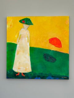Femme et parapluie, peinture originale