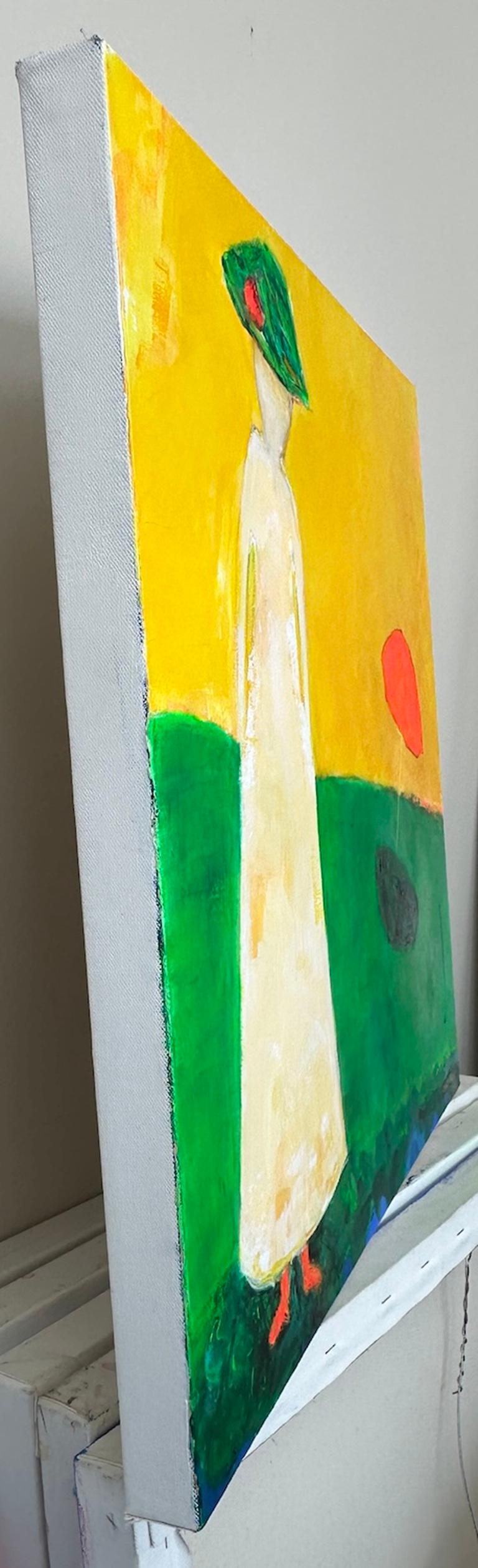Donna e ombrello, dipinto originale - Portrait Painting Giallo di Robin Okun