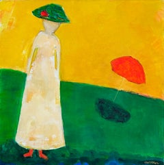 Donna e ombrello, dipinto originale