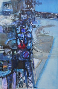 Blue Totem - Scottish exhibited 1960's Abstract art
