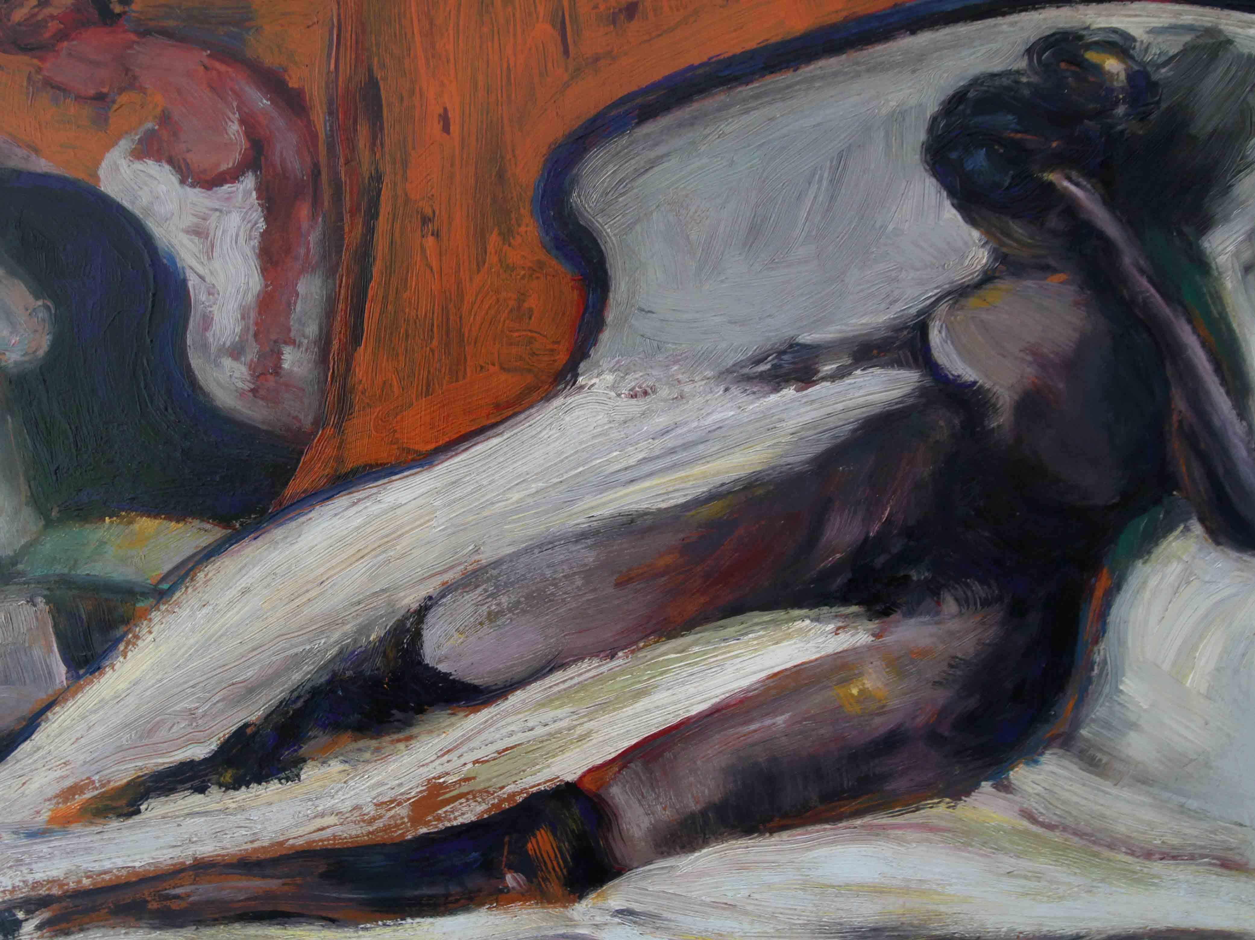 A superb oil on panel nude portrait by the noted Scottish artist Sir Robin Philipson PRSA. A fabulous painting painted circa 1970, the composition three women in various states of undress. One of his best from the Women Observed series with stunning