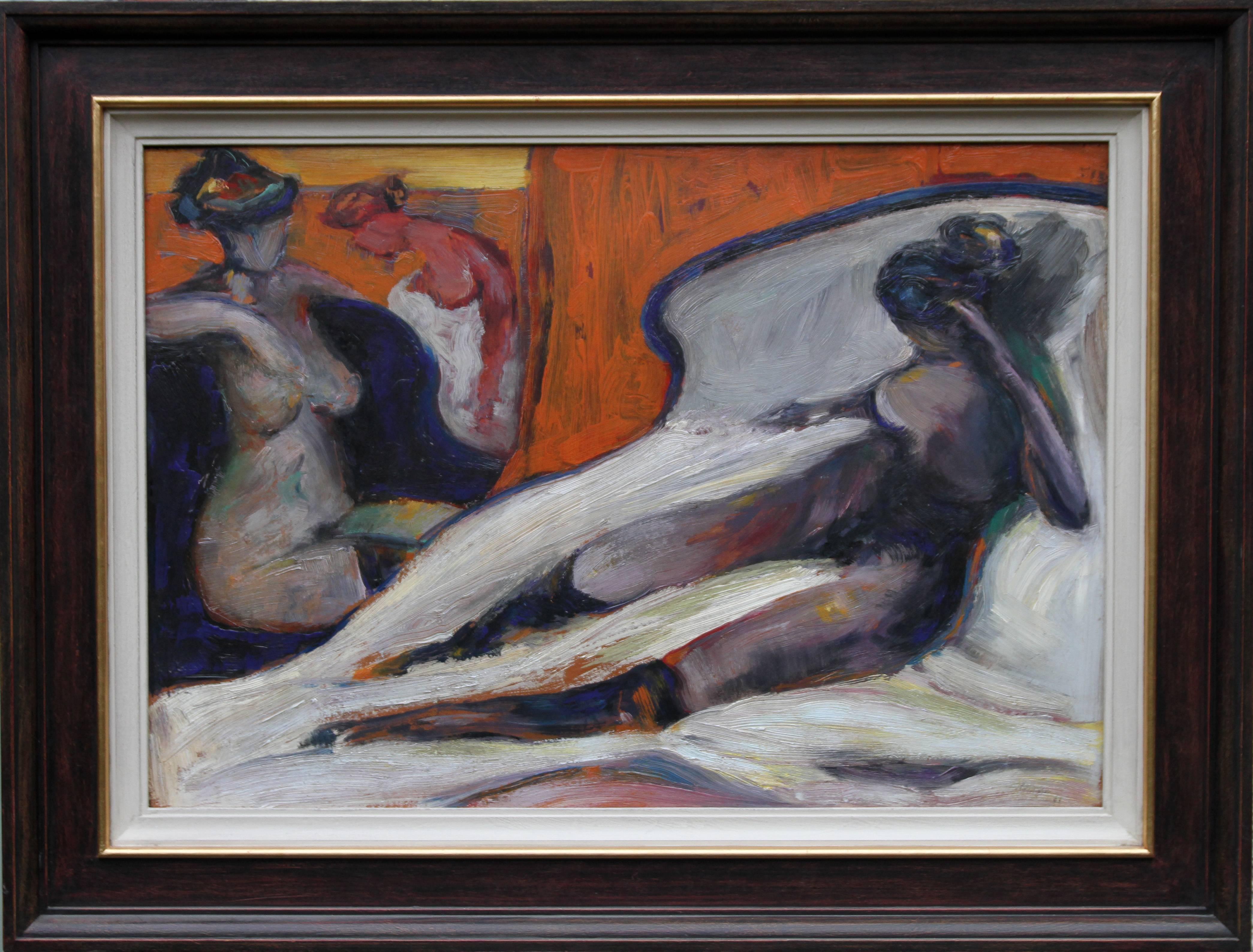 Robin Philipson Nude Painting - Women Observed - Scottish art Edinburgh Expressionist artist nude oil painting