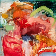"Coquelicot dans le paysage" Peinture contemporaine de paysage floral, huile sur panneau de bouleau.