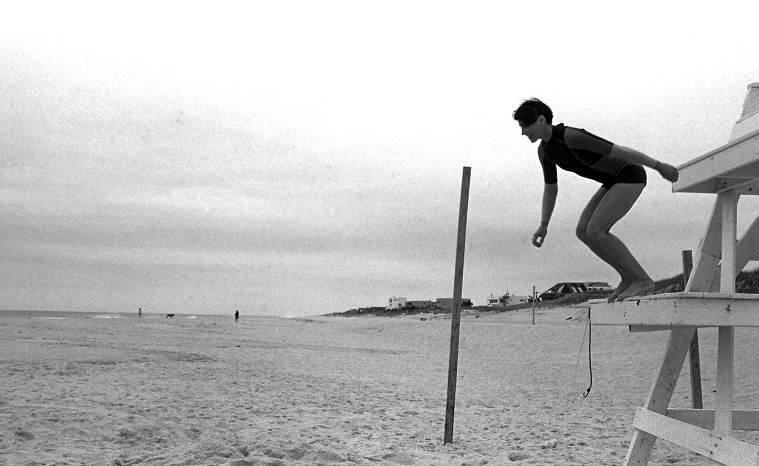 Robin Rice Black and White Photograph – Kristen in Cynthia Rowley Wetsuit #2, Bridgehampton, NY, 2011