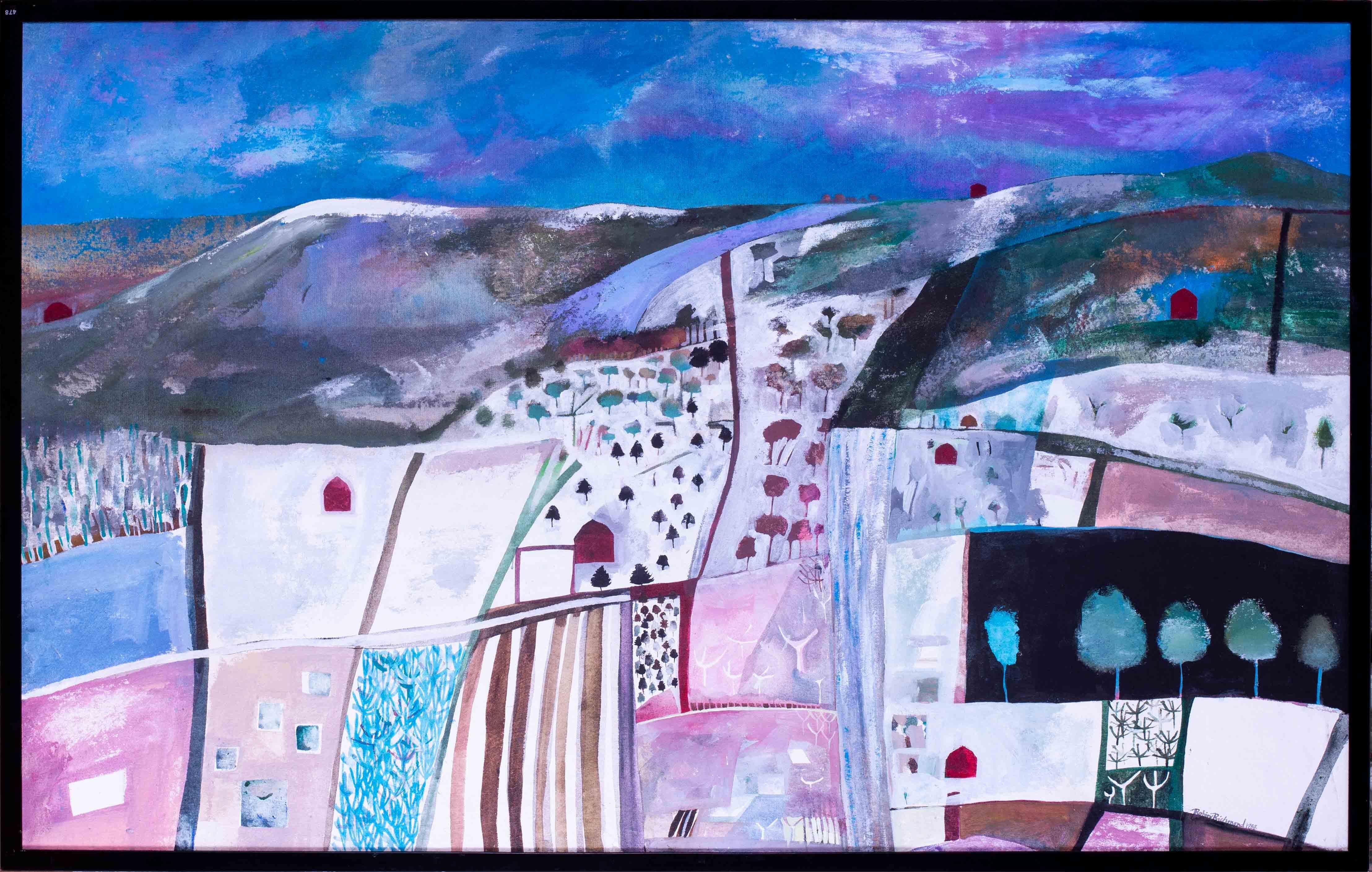 Robin Richmond Landscape Painting - 20th Century American abstract landscape in purples and blues