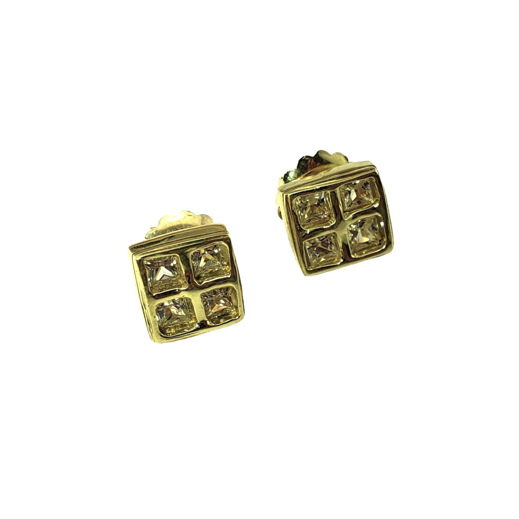 Square Cut Robin Rotenier 18K Yellow Gold White Sapphire Earrings #15413 For Sale