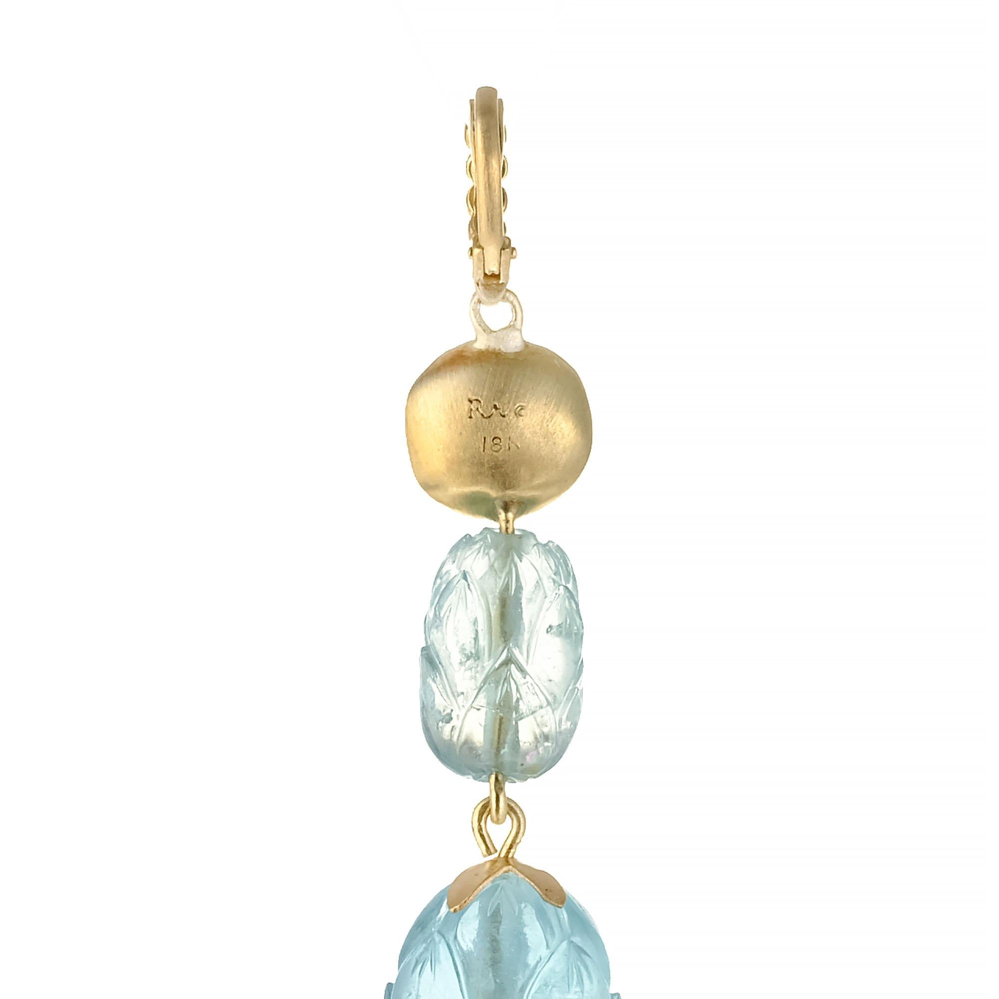 Robin Rotenier .19 Carat Carved Aquamarine Diamond Yellow Gold Pendant Enhancer In Excellent Condition For Sale In Stamford, CT
