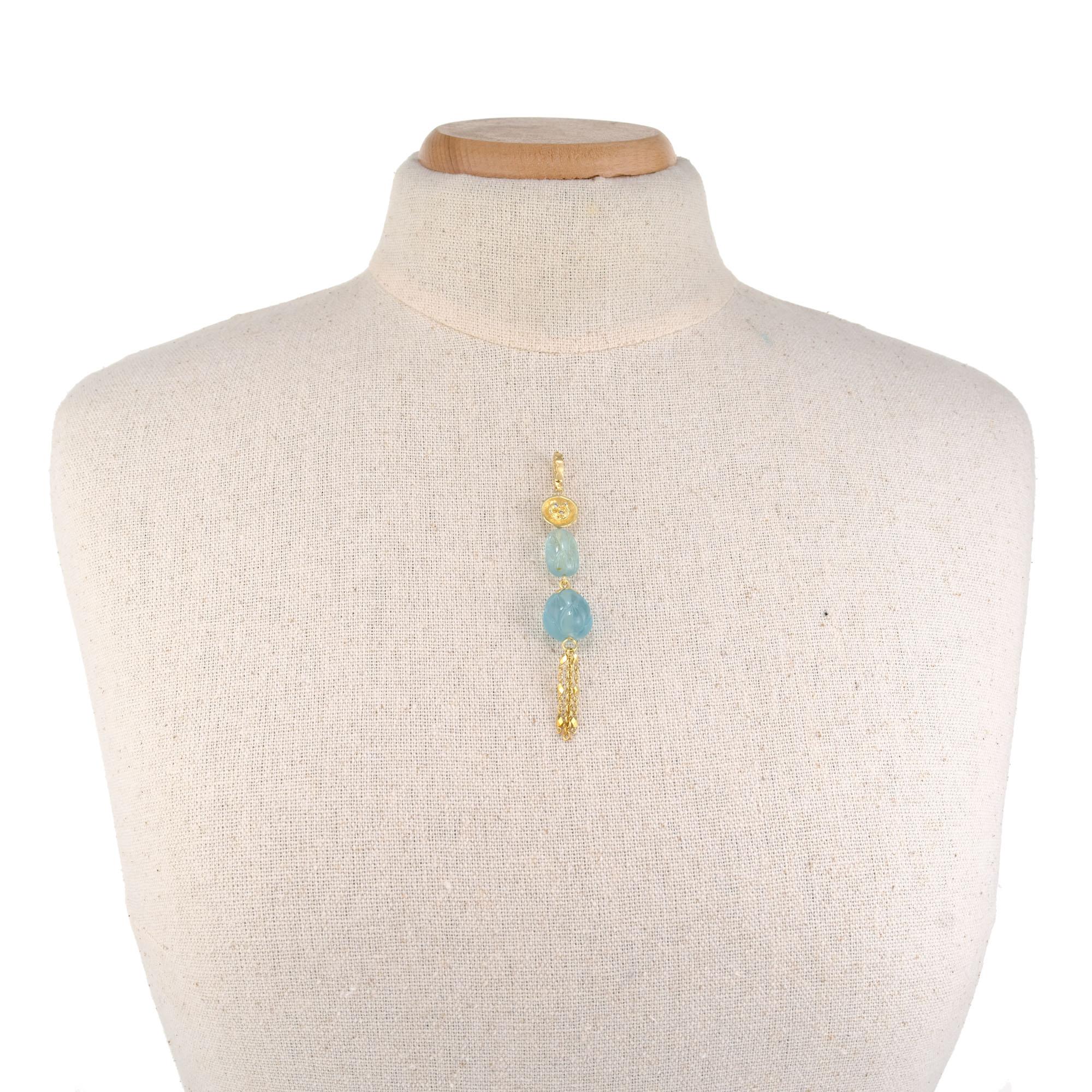 Women's Robin Rotenier .19 Carat Carved Aquamarine Diamond Yellow Gold Pendant Enhancer For Sale
