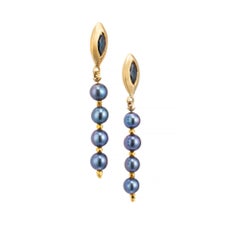 Robin Rotenier .90 Carat Sapphire Pearl Yellow Gold Dangle Drop Earrings