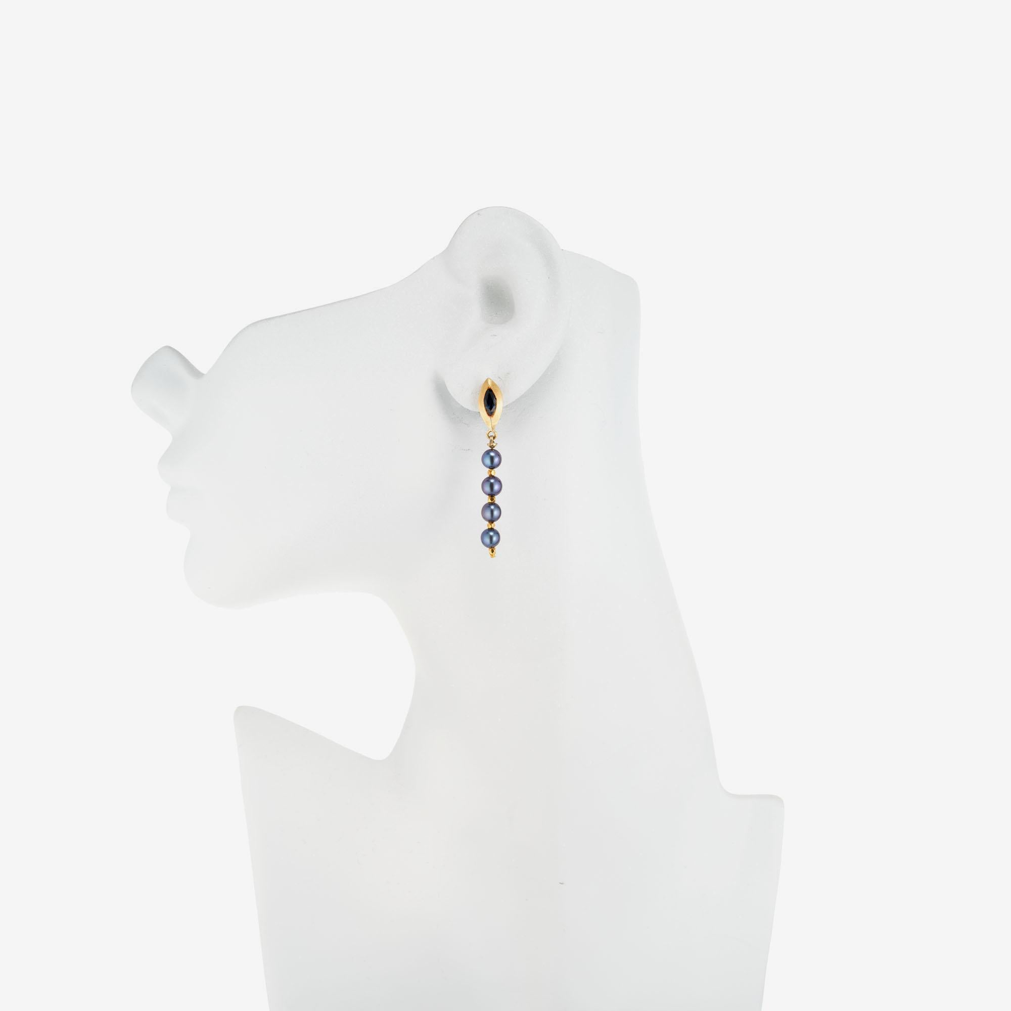 Women's Robin Rotenier .90 Carat Sapphire Pearl Yellow Gold Dangle Drop Earrings For Sale