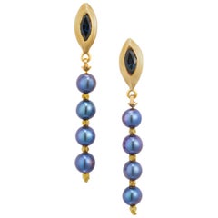 Robin Rotenier .90 Carat Sapphire Pearl Yellow Gold Dangle Drop Earrings