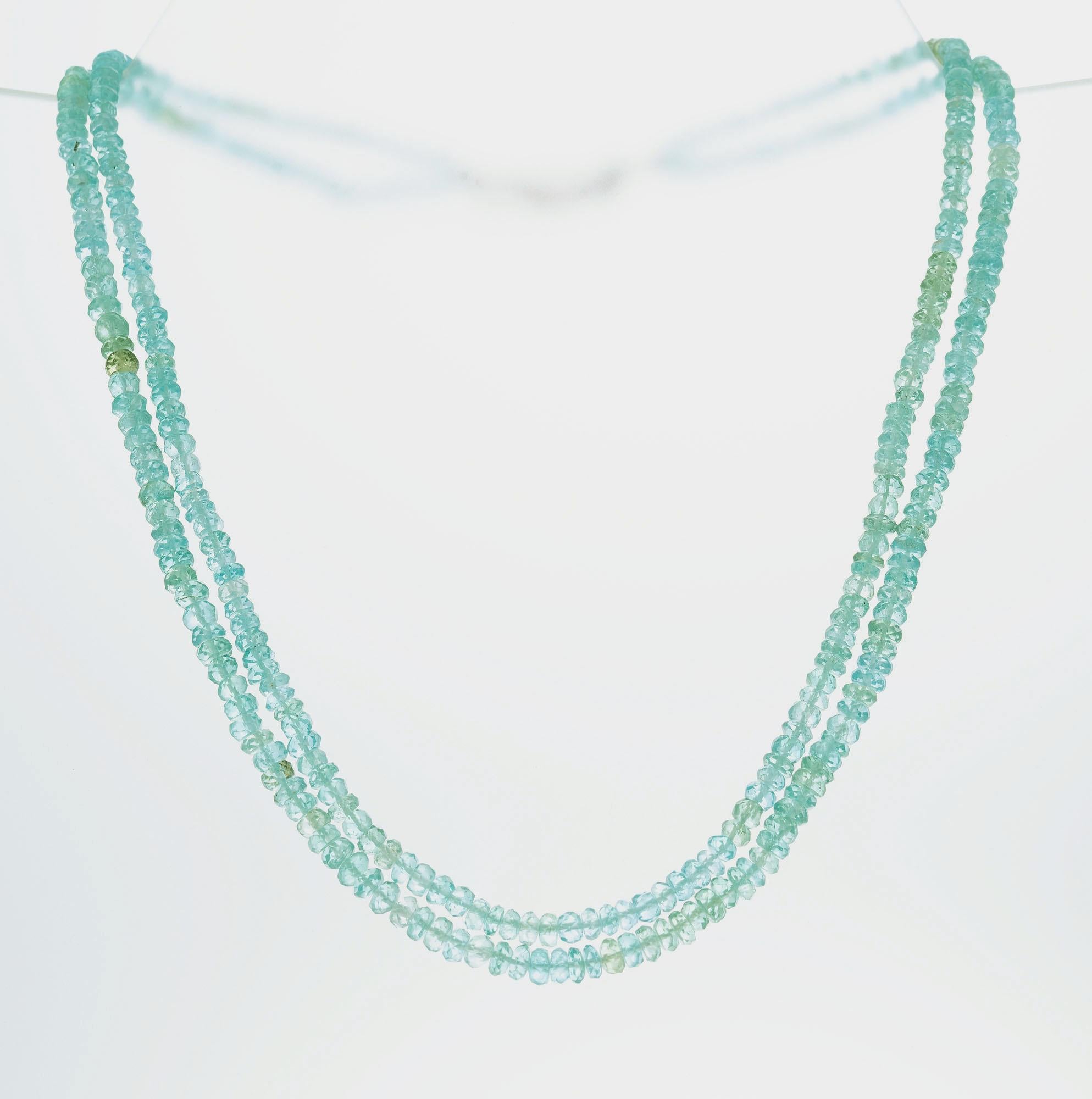 Robin Rotenier Blue green apatite beaded two strand necklace, with 18k yellow gold toggle catch.

Apatite beads 90.00 cts.
Length: 16
24.9 grams
8mm width.
8mm thickness/depth
Hallmark: RR 
