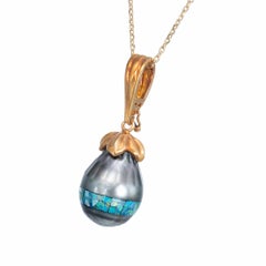 Robin Rotenier Cultured Black South Sea Pearl Opal Yellow Gold Pendant Necklace