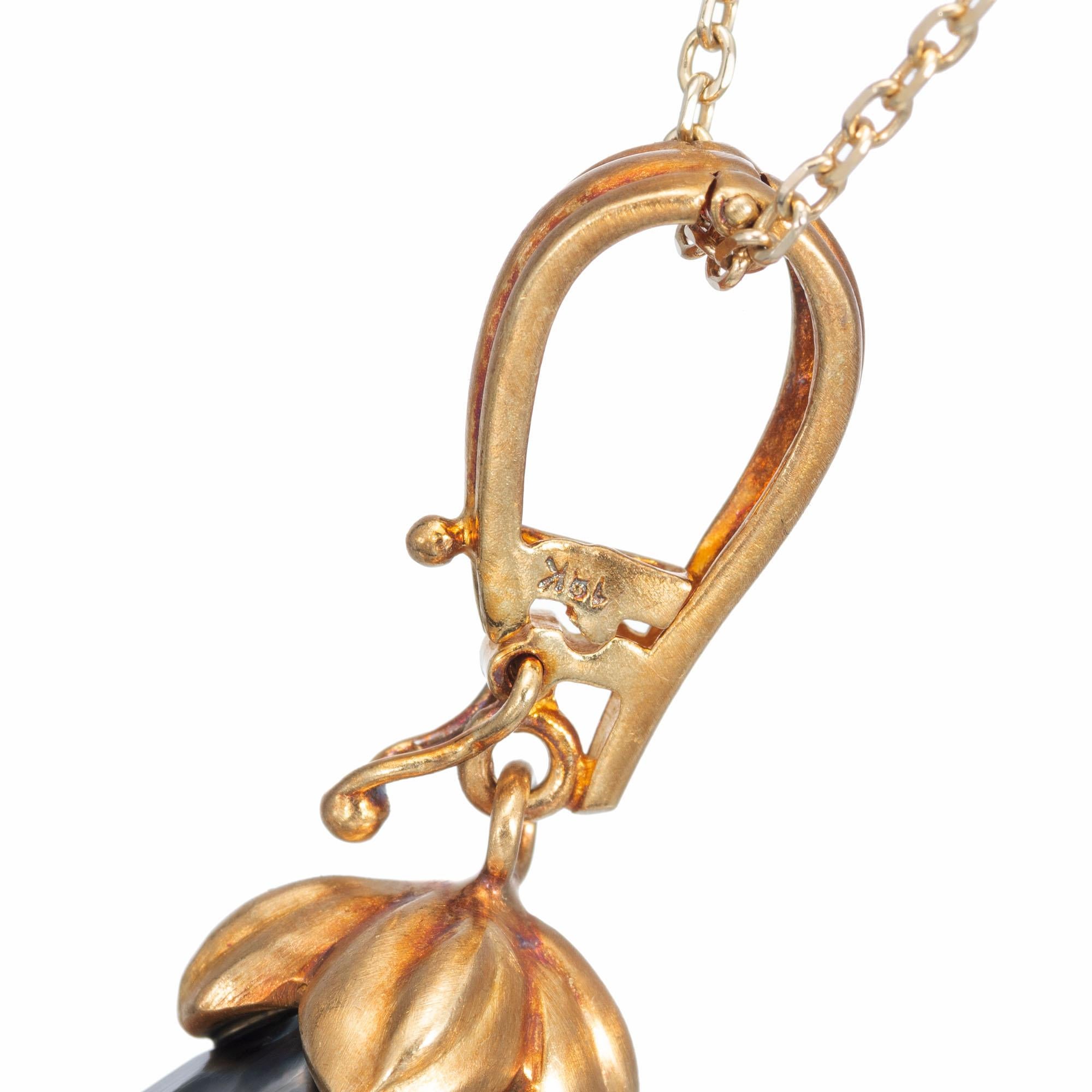 Pear Cut Robin Rotenier Cultured Black South Sea Pearl Opal Yellow Gold Pendant Necklace