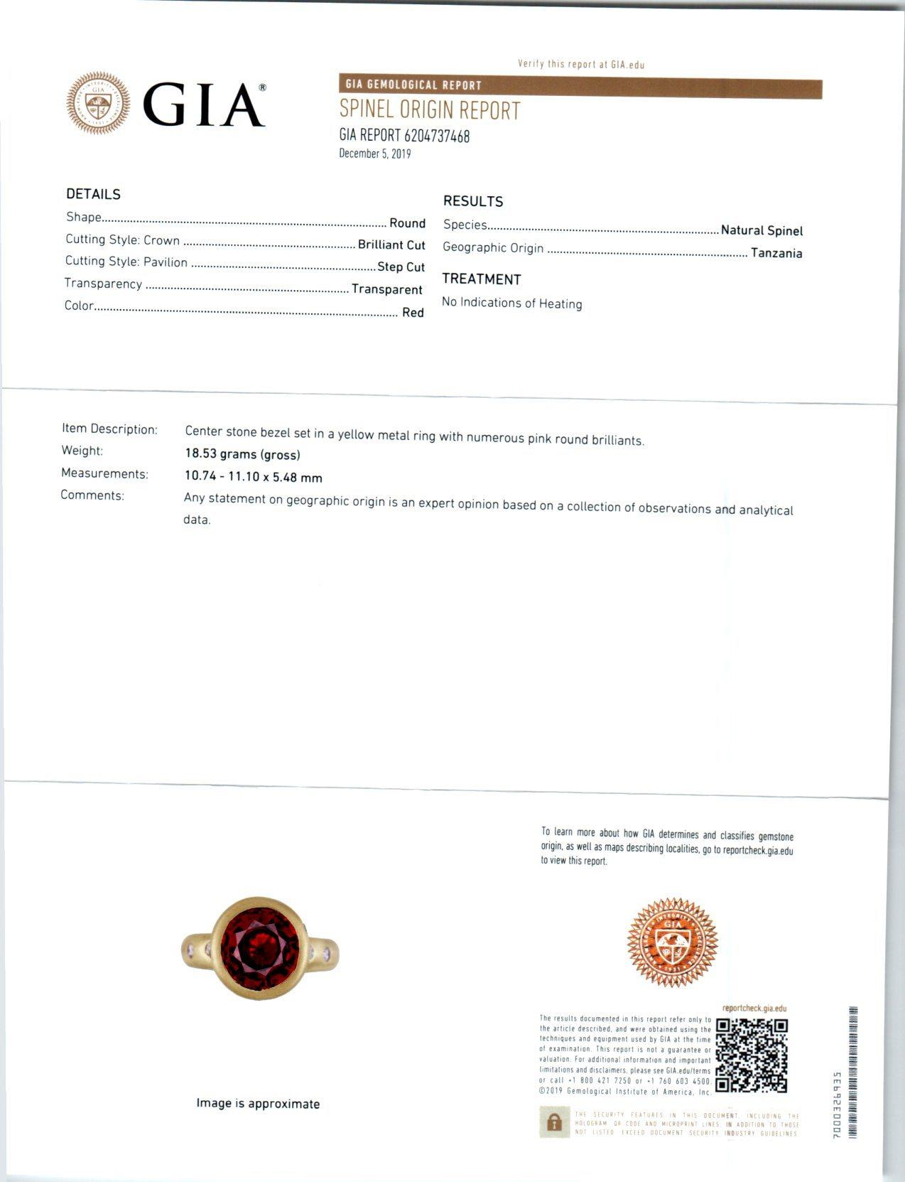 Robin Rotenier GIA-zertifizierter Gelbgold-Cocktailring mit 4,64 Spinell und rosa Diamant im Angebot 4