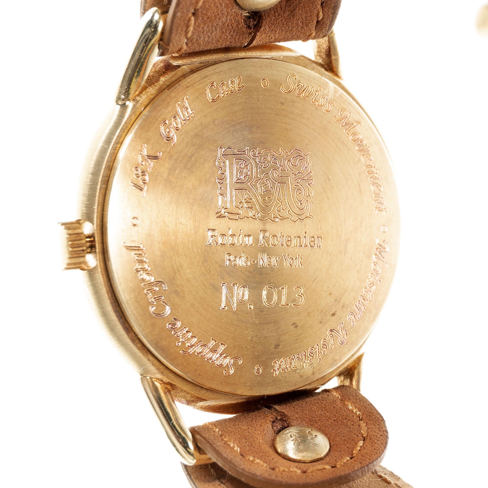 Gelbgold-Armbanduhr mit Saphir-Lünette von Robin Rotenier für Damen oder Herren im Angebot