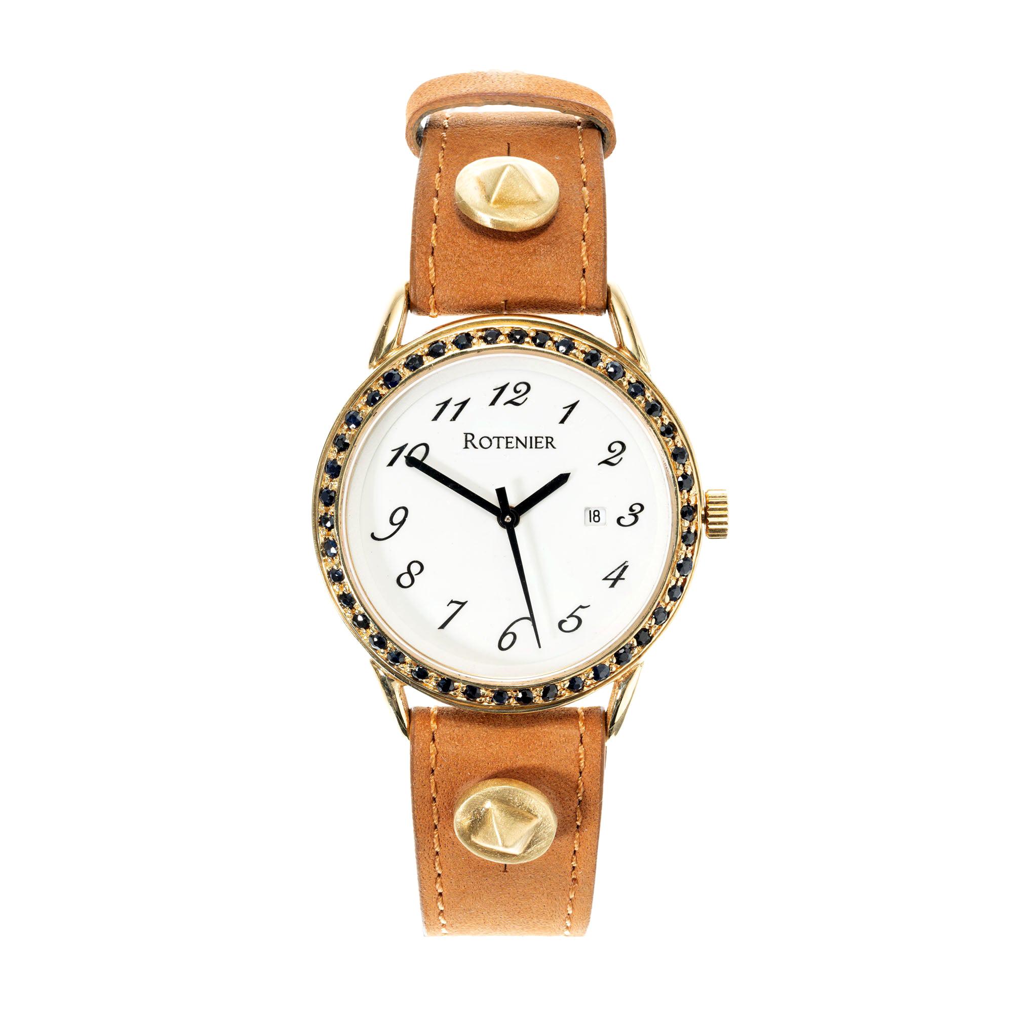Robin Rotenier Yellow Gold Sapphire Bezel Wristwatch For Sale