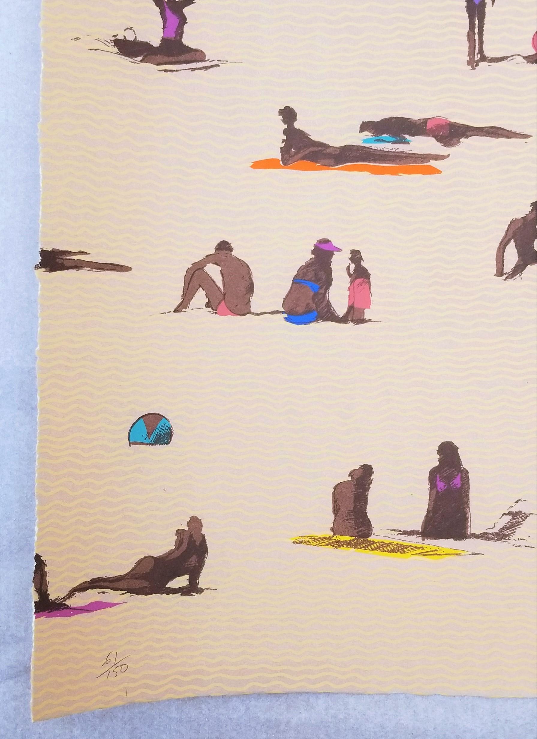 St. Tropez /// Arte Pop Contemporáneo Playa Costa del Océano Figurativo Natación Moderno - Print de Robin Shepherd