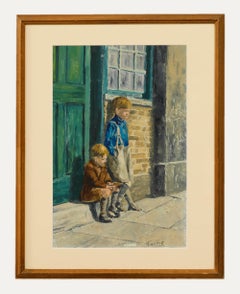 Robin Tanner (1904-1988)  - Óleo de mediados del siglo XX, Niño en la puerta
