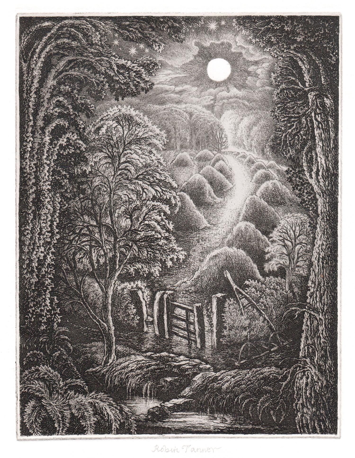 Luna Llena

Aguafuerte de Robin Tanner (1904-1988), firmado a lápiz por el artista.

Muy buena impresión, fuerte y con excelente contraste. De la edición publicada en 1977.

El maravilloso grabado de Robin Tanner Luna Llena encierra la visión