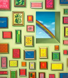 „Abstrakte Kunst #1“ Gemälde, Öl auf Birke, leuchtende Farben, Surrealismus, Regenbogens