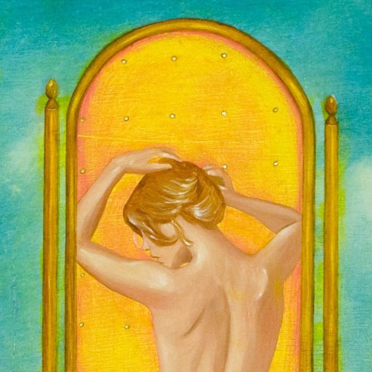 I'm A Good Listener, Oil Painting, Canvas, Figurative Art, Nude, Signed - Brown Nude Painting by Robin Tewes