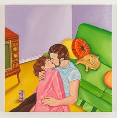 "Makeout Party Part 1" Figurative Painting, Oil on Canvas, Bright Colors