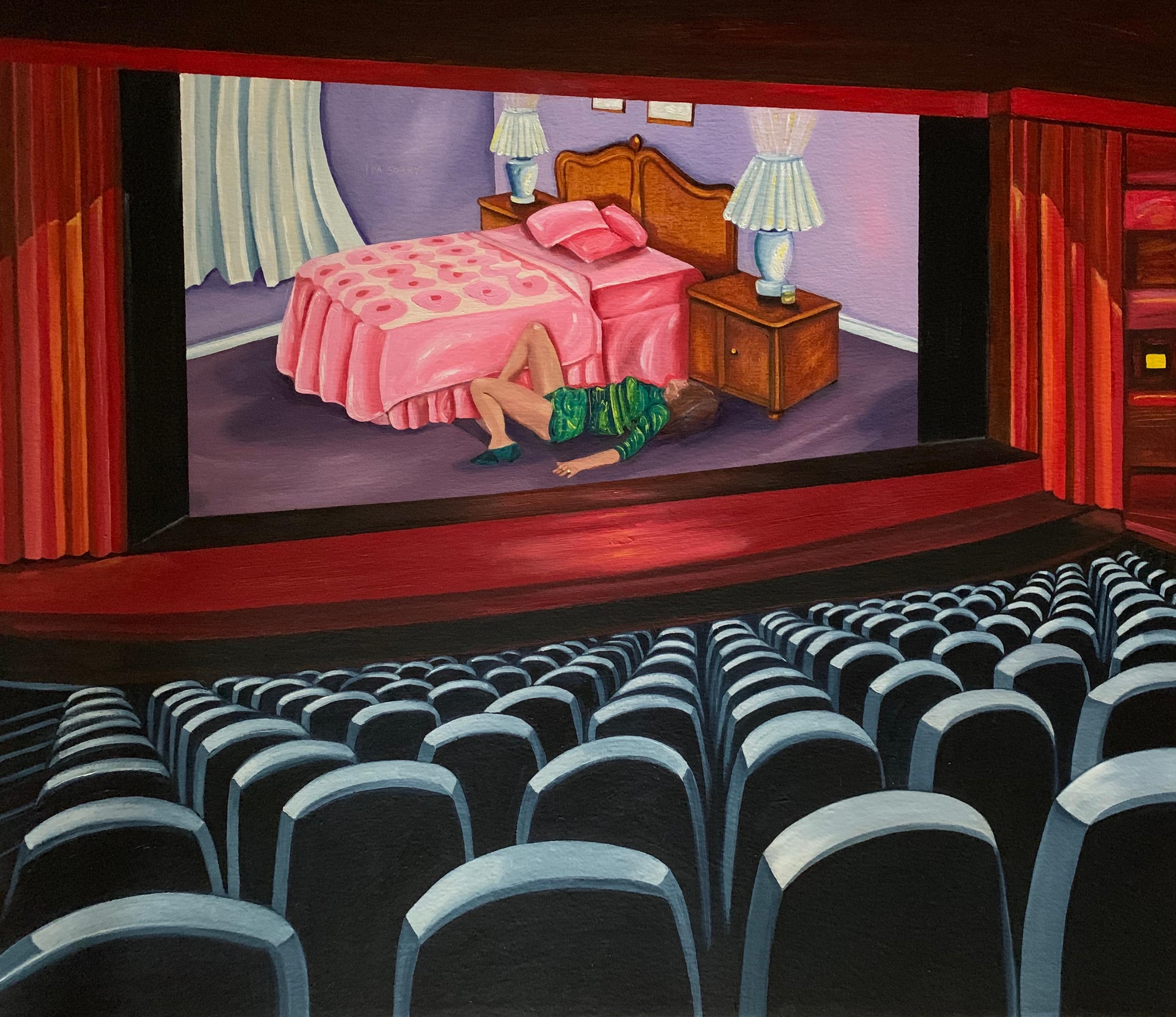 Robin Tewes Figurative Painting – Movie Theatre #6 I'm Sorry, Acrylic Painting, Canvas, Oil Painting, Signed