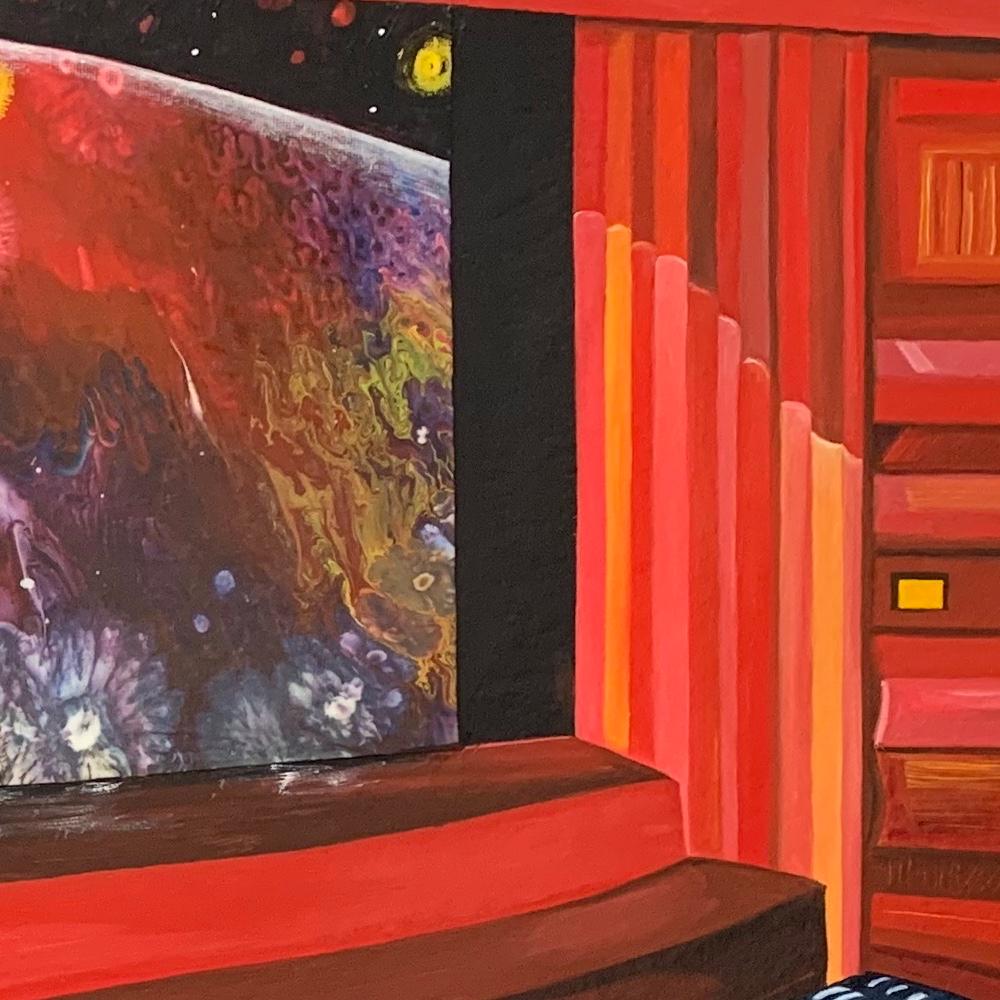 Filmtheater #9, Acrylgemälde, Leinwand, Ölgemälde, signiert (Schwarz), Figurative Painting, von Robin Tewes