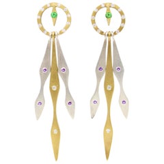 Robin Waynee 18 Karat Gold, Sterling, Tsavorite, Amethyst and Diamond Earrings