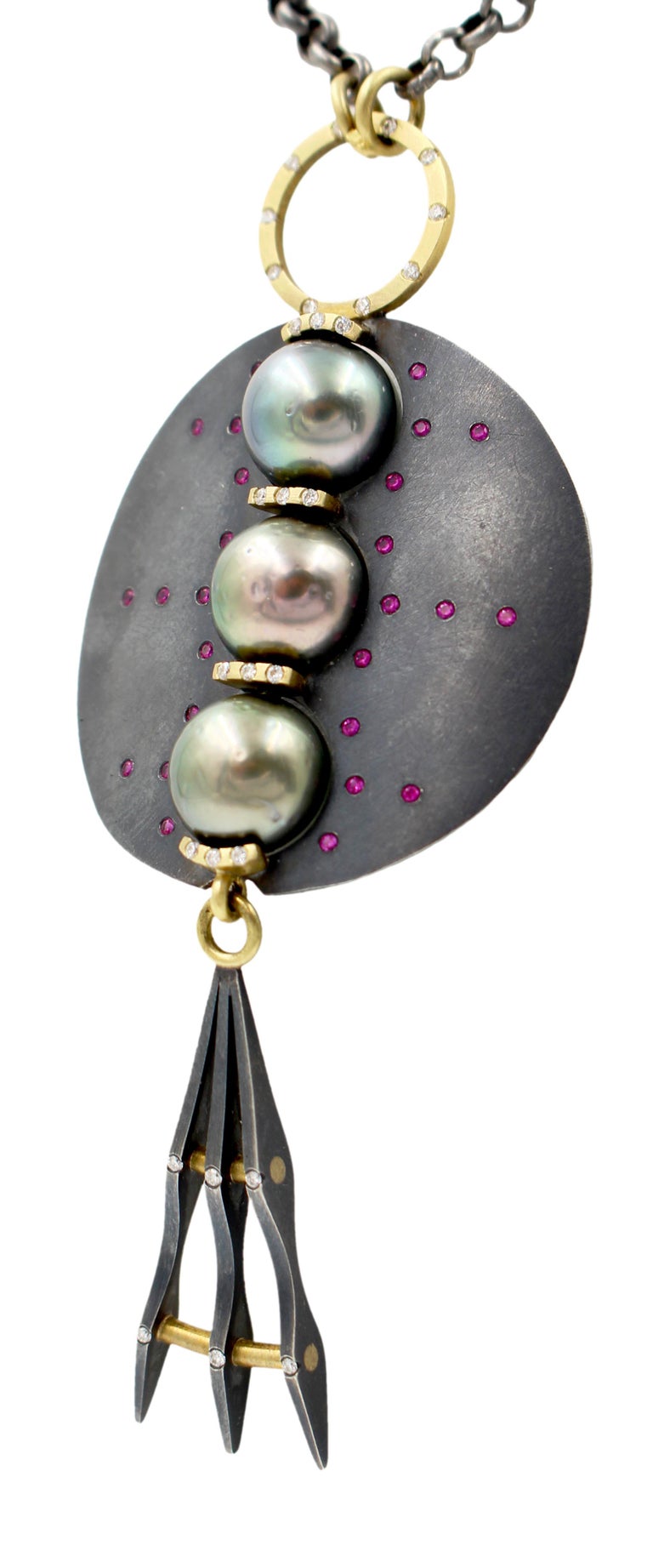 Robin Waynee, 3 Pearl Necklace, Sapphire, Diamond, Pearl, Silver and 18K Gold In New Condition For Sale In Santa Fe, NM