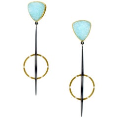 Robin Waynee, Amazonite Earrings, Sterling Silver, 18 Karat Gold, Amazonite Robin Waynee, Amazonite Earrings, Sterling Silver, 18 Karat Gold, Amazonite