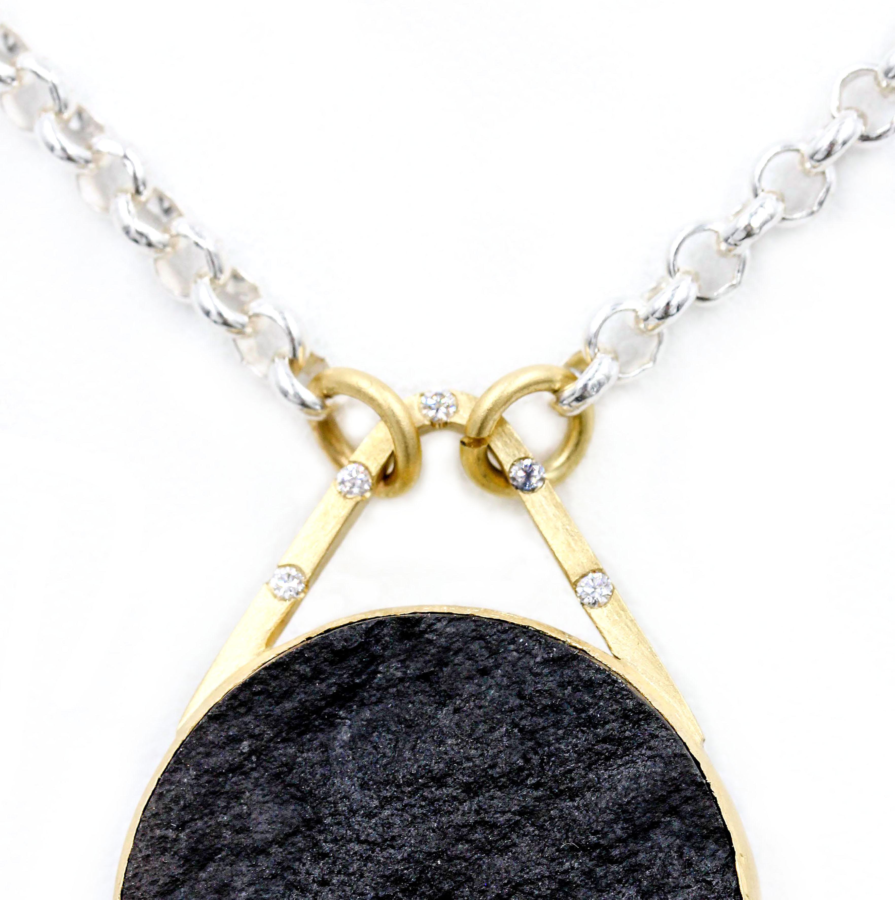 Contemporary Robin Waynee, Black Jade, Diamonds, 18 Karat Gold, and Sterling Silver Necklace For Sale