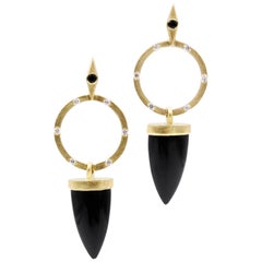 Robin Waynee, Black Spinel, VS1 Diamonds, 18 Karat Gold, Onyx Point Earrings