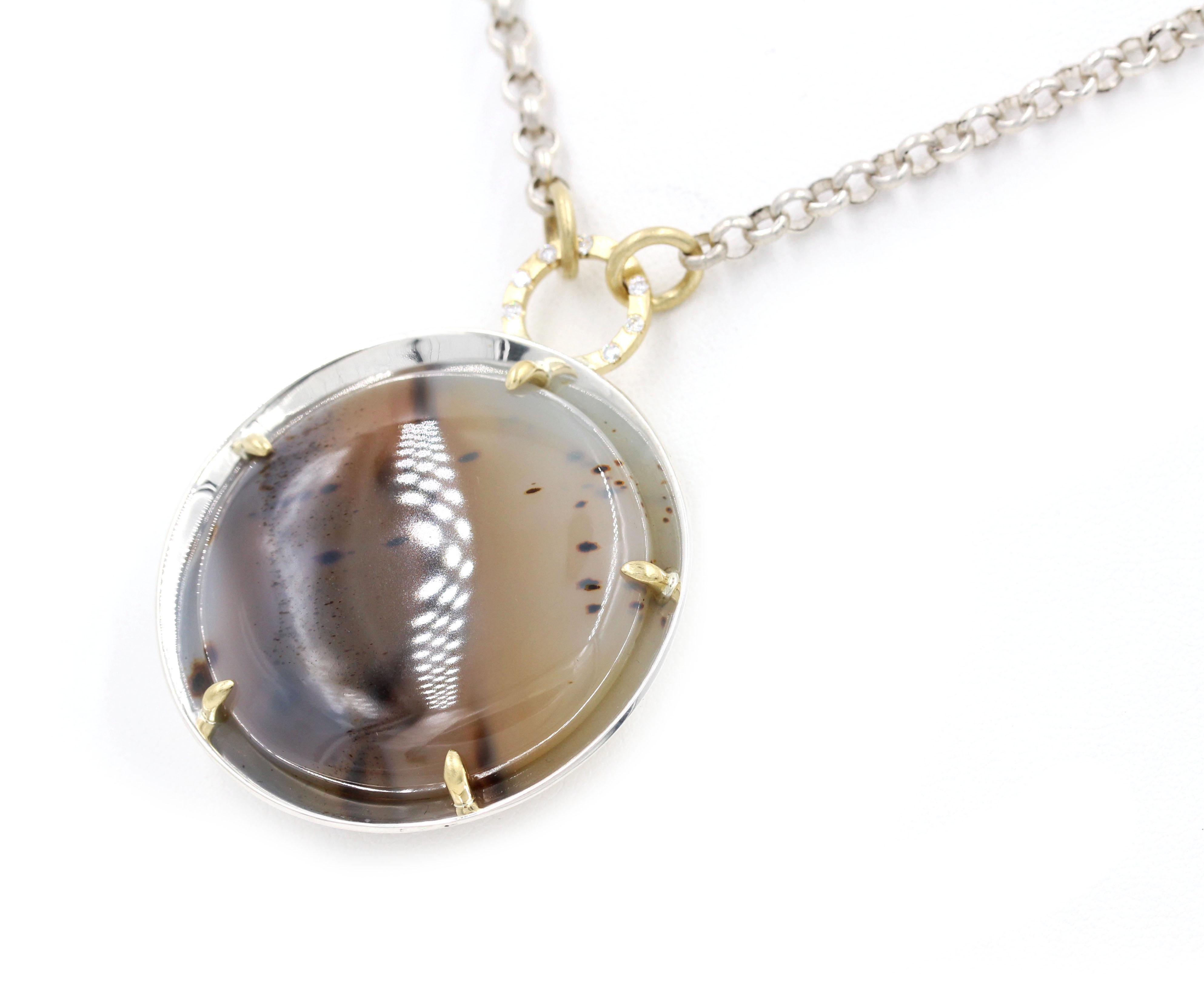 Robin Waynee
Montana Agate Necklace, 2019
Sterling Silver & 18K Gold, Montana Agate, VS1 Diamonds.

Robin has an unprecedented record at the Saul Bell Design Awards, one of the most prestigious international jewelry competitions. She earned First