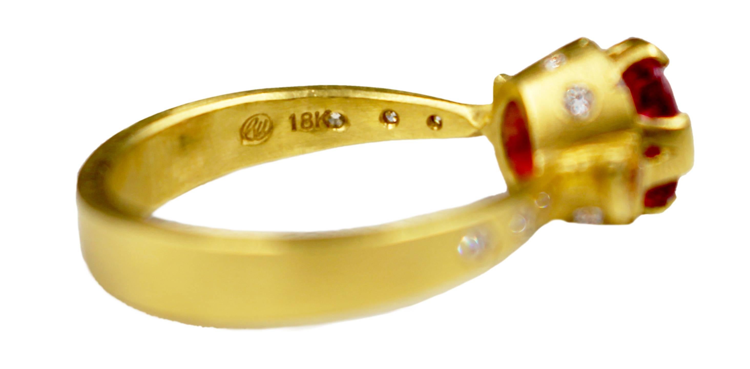 Contemporary Robin Waynee, Rubellite Tourmaline Ring, 18k Gold, Rubellite Tourmaline, Diamond For Sale