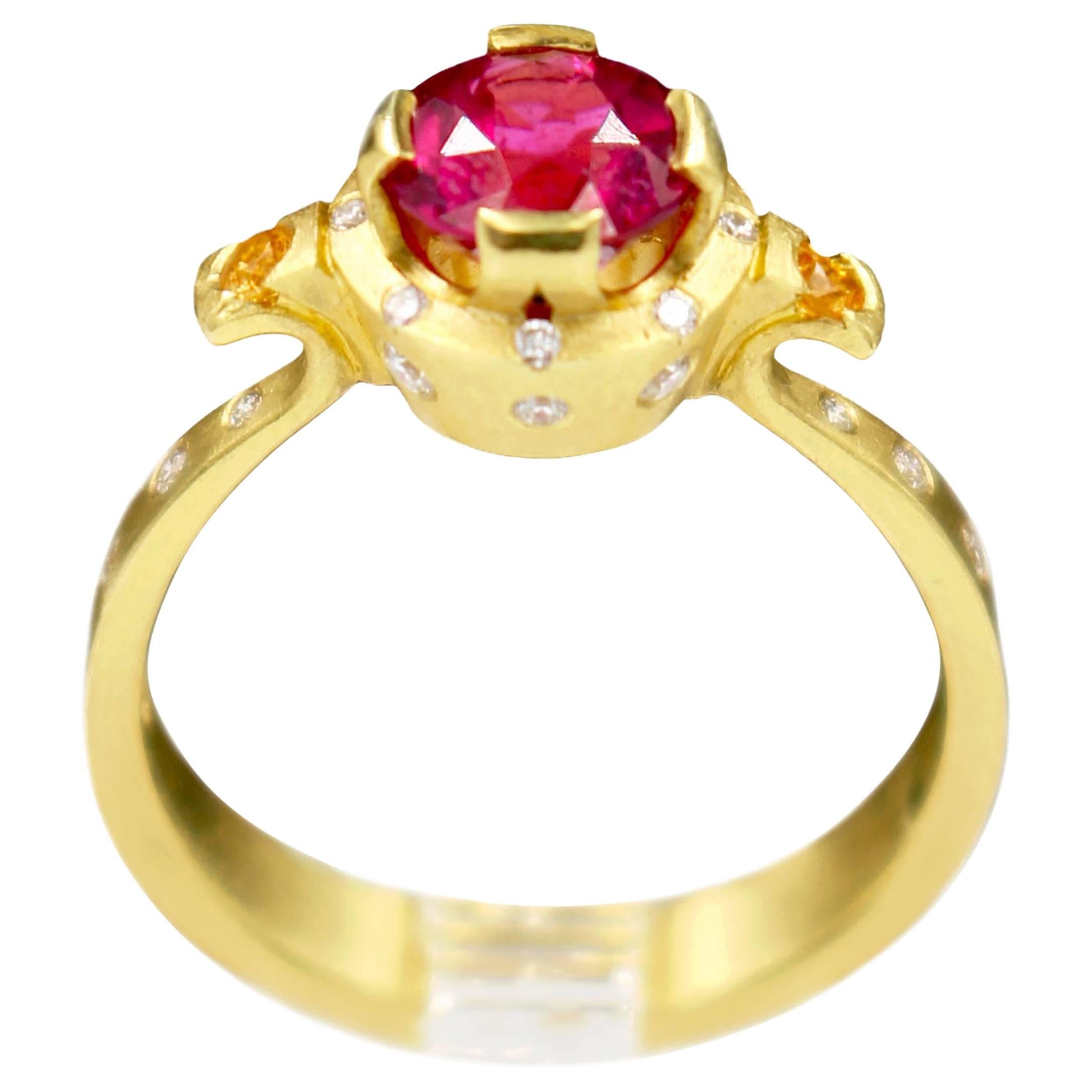 Robin Waynee, Rubellite Tourmaline Ring, 18k Gold, Rubellite Tourmaline, Diamond For Sale