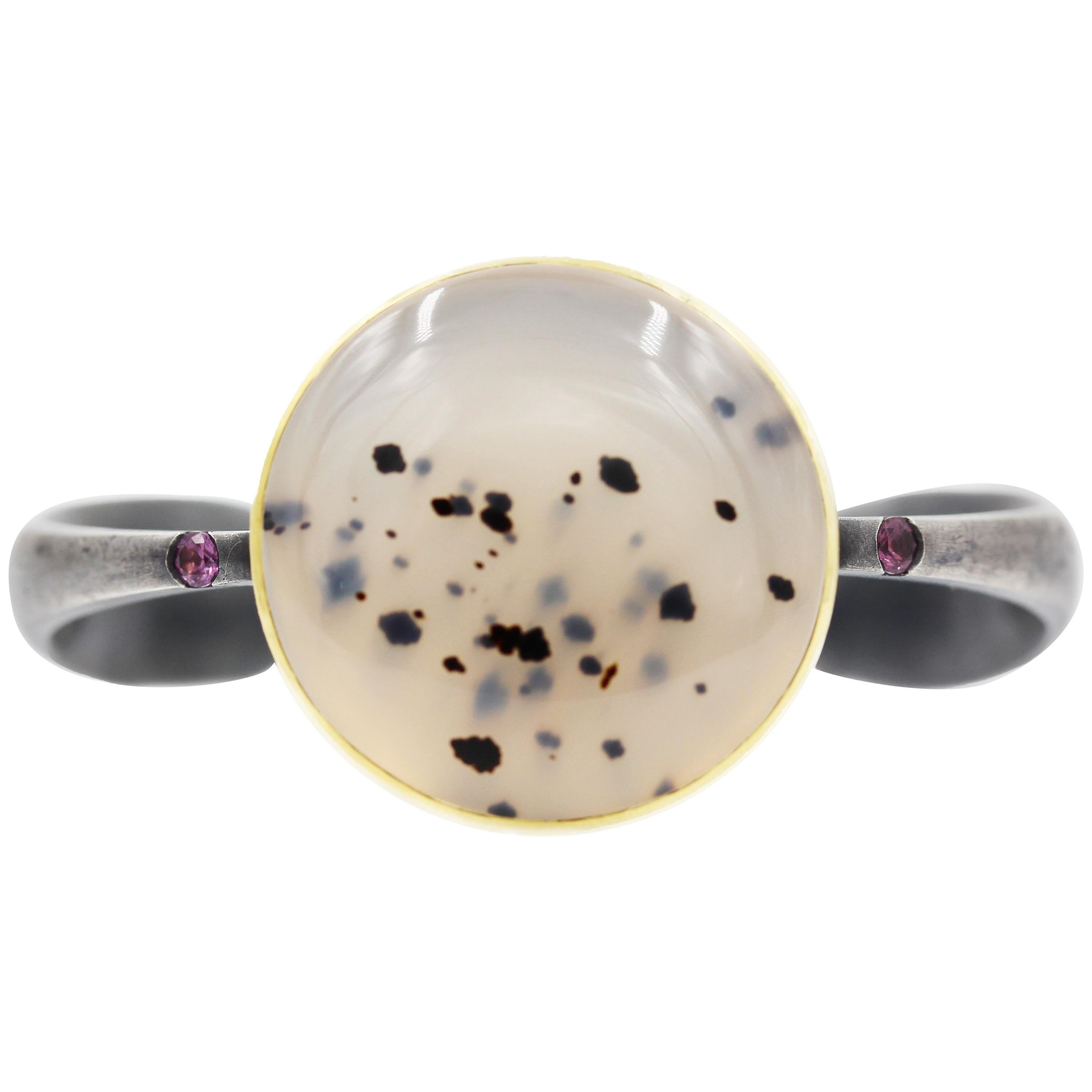 Robin Waynee Silver, 18 Karat Gold, Purple Spinel and Agate Bracelet For Sale