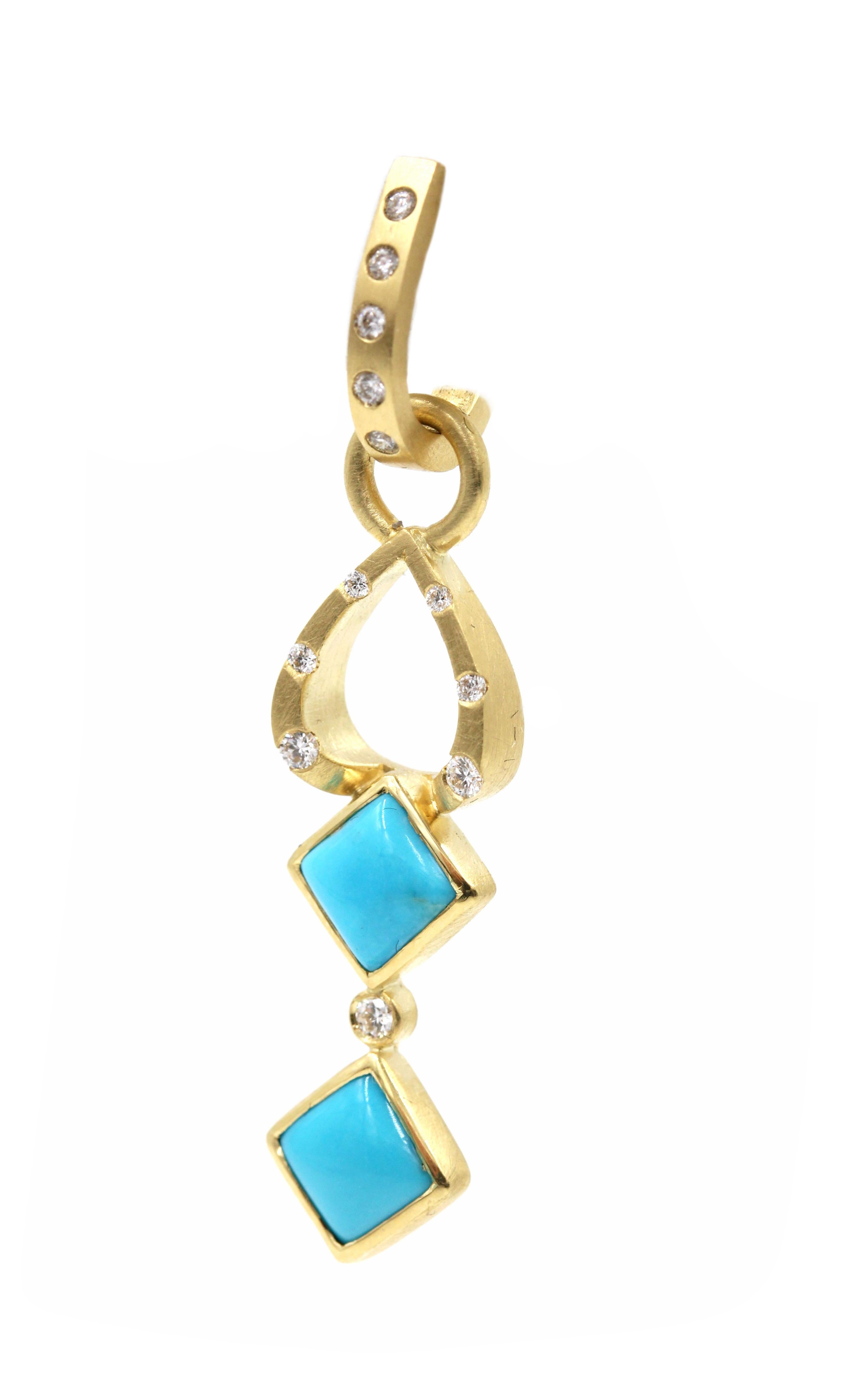 Contemporary Robin Waynee, Sleeping Beauty Earrings, VS1 Diamonds, Turquoise, 18 Karat Gold For Sale