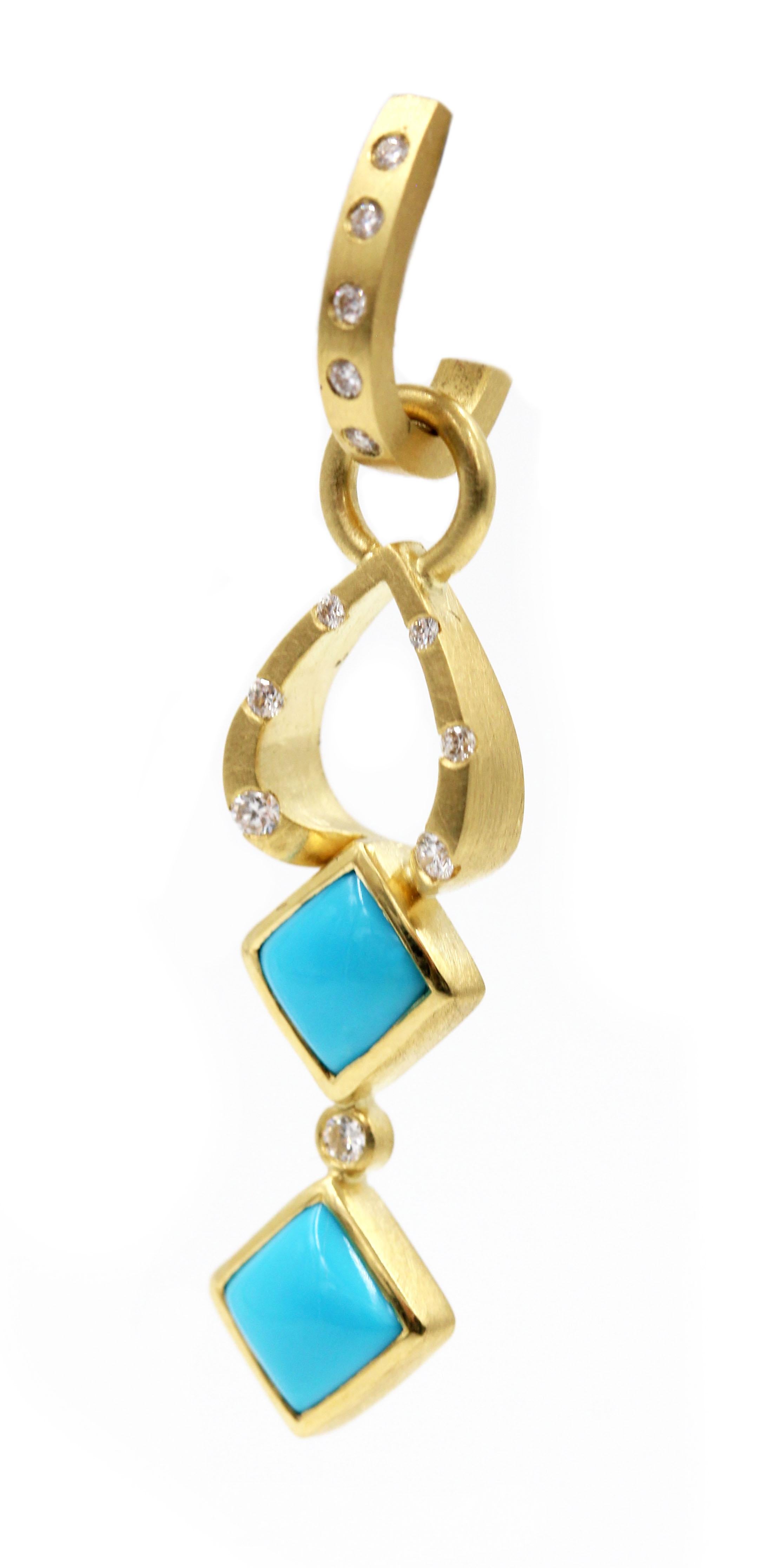 Robin Waynee, Sleeping Beauty Earrings, VS1 Diamonds, Turquoise, 18 Karat Gold In New Condition For Sale In Santa Fe, NM