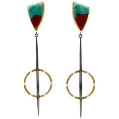 Robin Waynee Sonoran Sunrise Earrings, Silver, Gold, Turquoise, Diamond