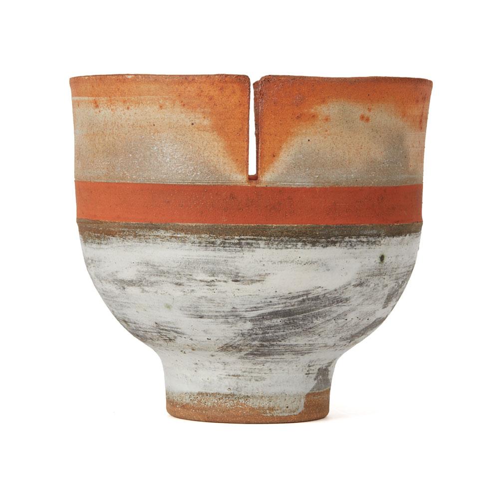 English Robin Welch Orange Glazed Studio Pottery Footed Bowl 20th Century