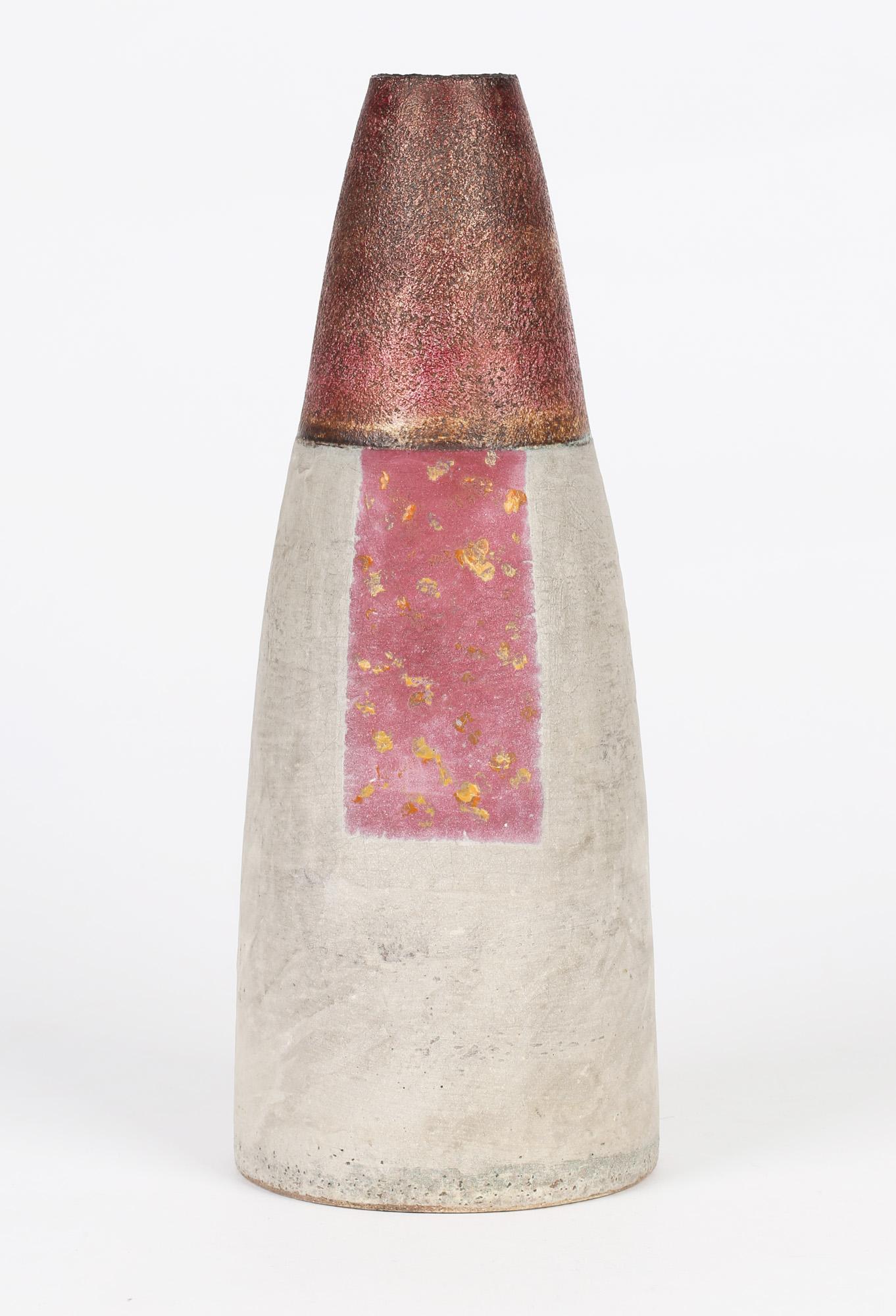 Modern Robin Welch Studio Pottery Panel Glazed Stonware Graduated Cylindrical Vase For Sale