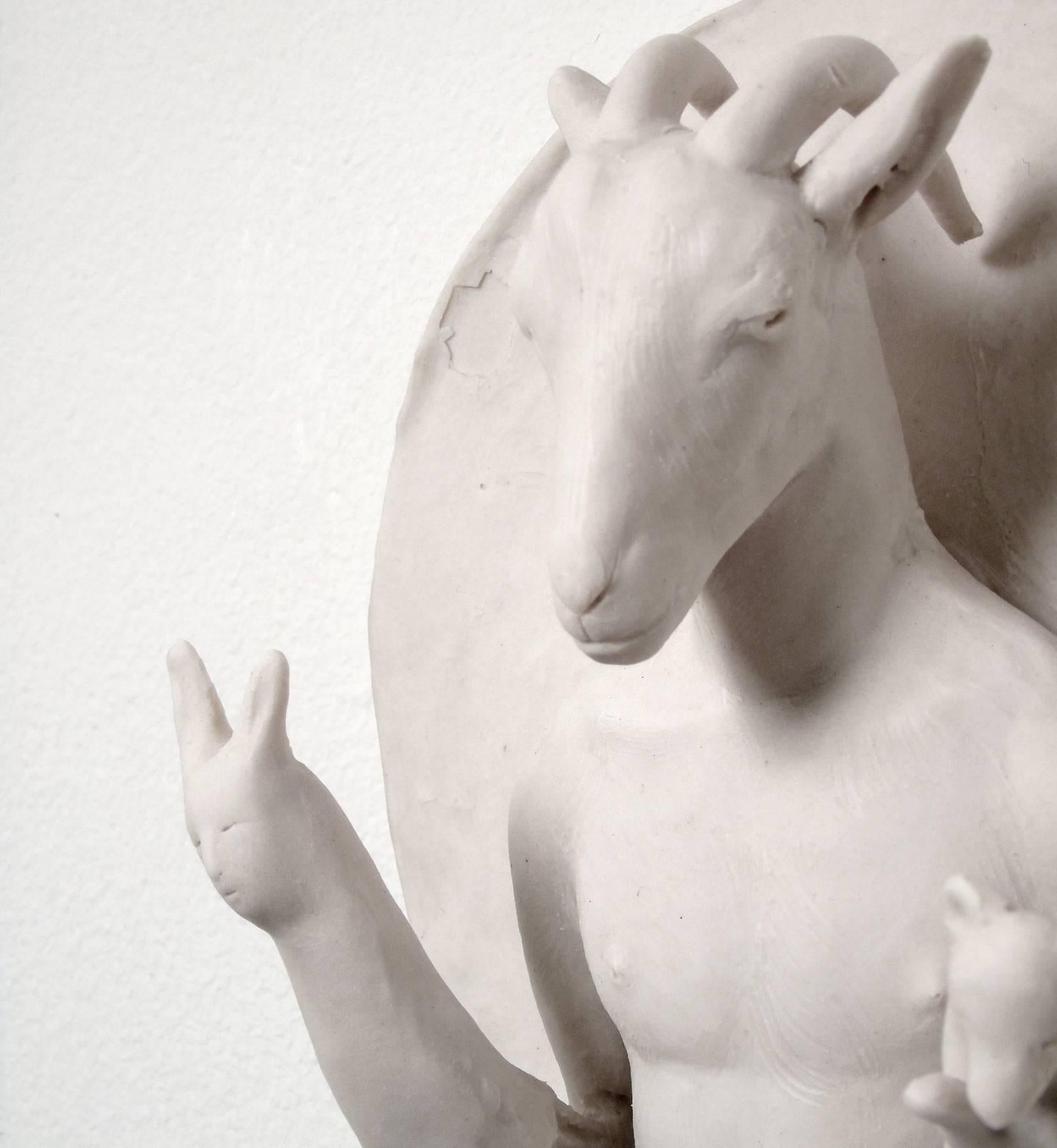 Goat God with Hand Puppets - Gray Figurative Sculpture by Robin Whiteman